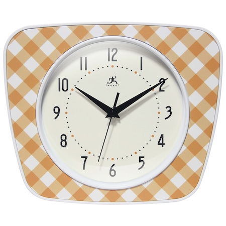 Infinity Instruments Plaid Trapezium Wall Clock, Orange, 9.25 in. x 10.875 in. 20352OR-4579